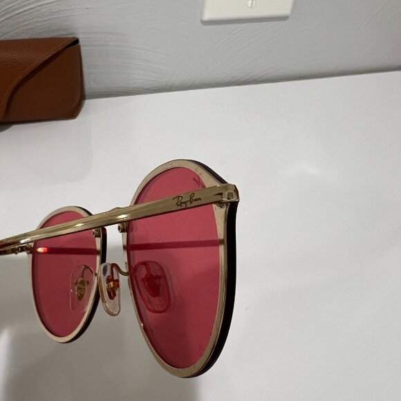 Ray Ban Blaze Round Gold RB3574N 001/E4 Pink Mirrored Sunglasses Unisex 59mm - Picture 5 of 10